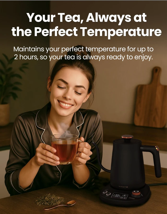 Alt view image 4 of 7 - Electric Gooseneck Kettle 0.8L, Pour Over Coffee & Tea, Temp Control | Boil-dry protection, keep-warm function, BPA-free stainless steel body. Includes #2 coffee filters