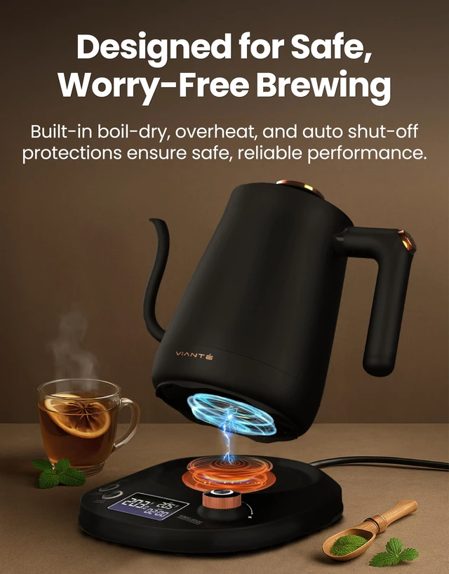 Alt view image 7 of 7 - Electric Gooseneck Kettle 0.8L, Pour Over Coffee & Tea, Temp Control | Boil-dry protection, keep-warm function, BPA-free stainless steel body. Includes #2 coffee filters