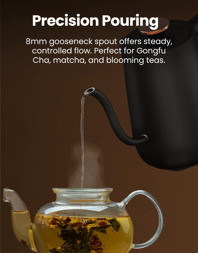Alt view image 5 of 7 - Electric Gooseneck Kettle 0.8L, Pour Over Coffee & Tea, Temp Control | Boil-dry protection, keep-warm function, BPA-free stainless steel body. Includes #2 coffee filters
