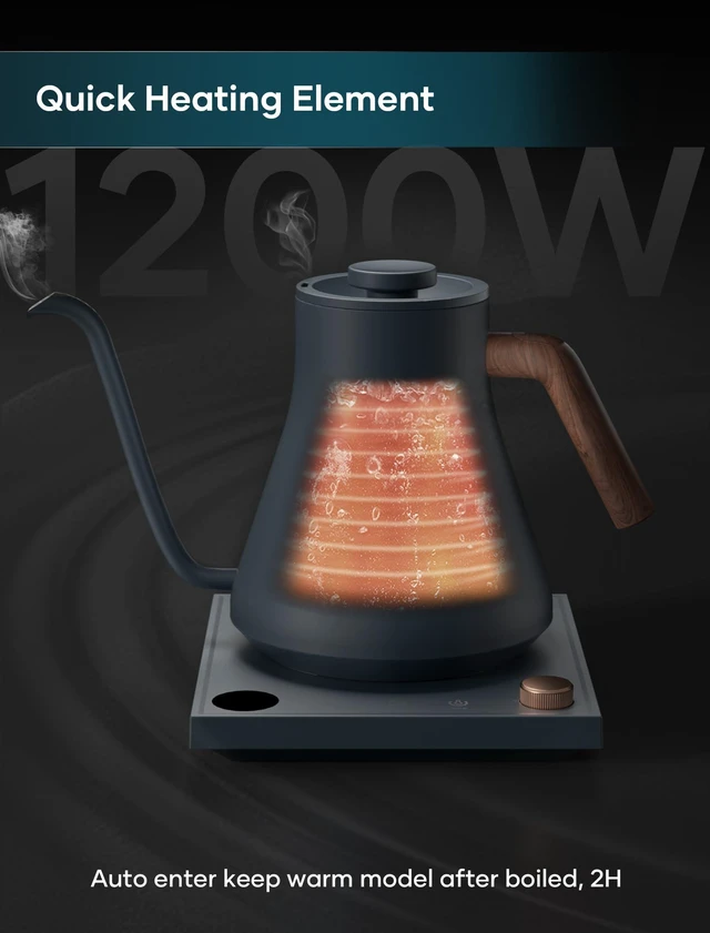 Alt view image 3 of 7 - Electric Kettles, Gooseneck Electric Kettle, ±1 Temperature Control, Stainless Steel Inner, Quick Heating, for Pour Over Coffee, Brew Tea, Boil Hot Water, 0.9L (Navy Blue)