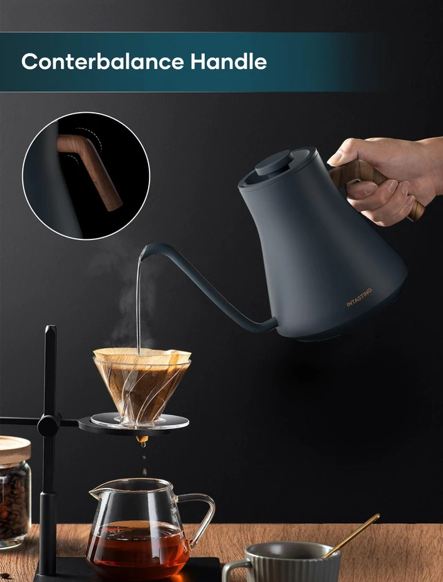 Alt view image 5 of 7 - Electric Kettles, Gooseneck Electric Kettle, ±1 Temperature Control, Stainless Steel Inner, Quick Heating, for Pour Over Coffee, Brew Tea, Boil Hot Water, 0.9L (Navy Blue)