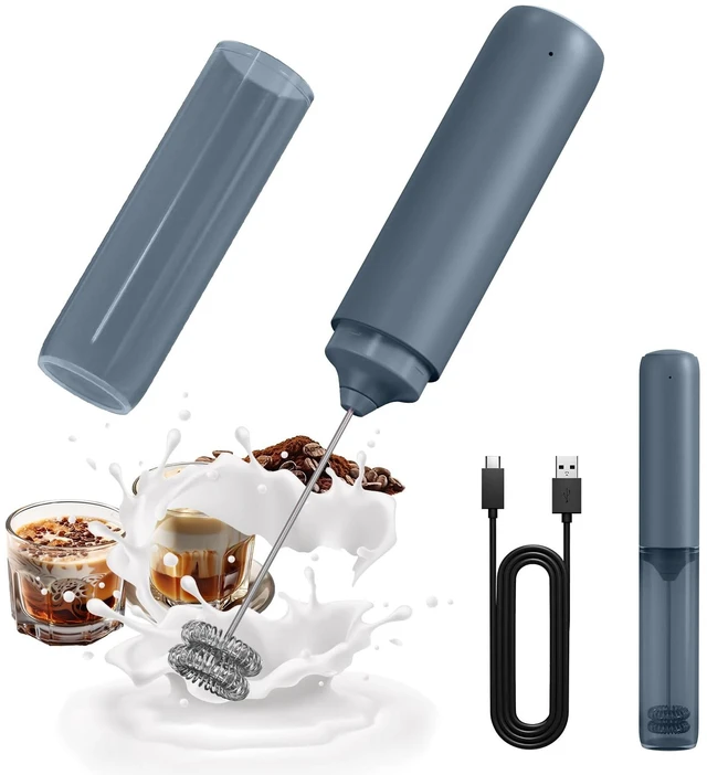 Main image of Rechargeable Milk Frother Handheld, Dual Ring Electric Coffee Frother, Portable Hand Frother Wand Drink Mixer for Matcha Lattes Cappuccino, Kitchen Gifts, Blue