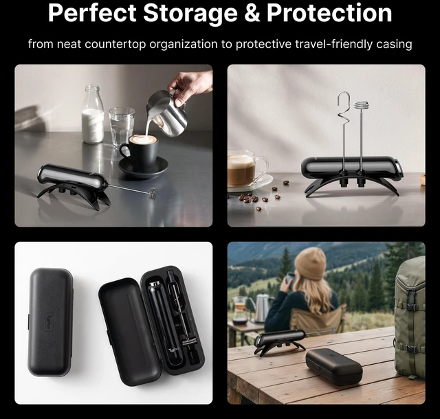 Alt view image 2 of 7 - InstaWhisk Electric Milk Frother with Storage Case & Stand - 1500mAh Type-C Rechargeable Handheld Coffee Foamer Wand, Stepless Speed, Dual Whisks for Cold Foam, Latte, Matcha, Protein, Red
