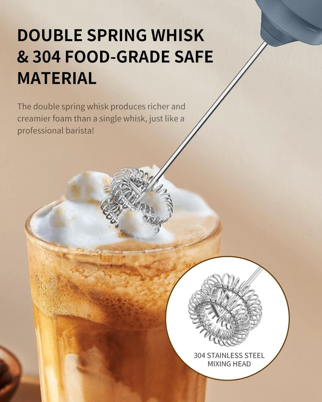 Alt view image 2 of 7 - Rechargeable Milk Frother Handheld, Dual Ring Electric Coffee Frother, Portable Hand Frother Wand Drink Mixer for Matcha Lattes Cappuccino, Kitchen Gifts, Blue