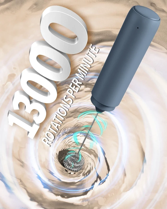 Alt view image 3 of 7 - Rechargeable Milk Frother Handheld, Dual Ring Electric Coffee Frother, Portable Hand Frother Wand Drink Mixer for Matcha Lattes Cappuccino, Kitchen Gifts, Blue