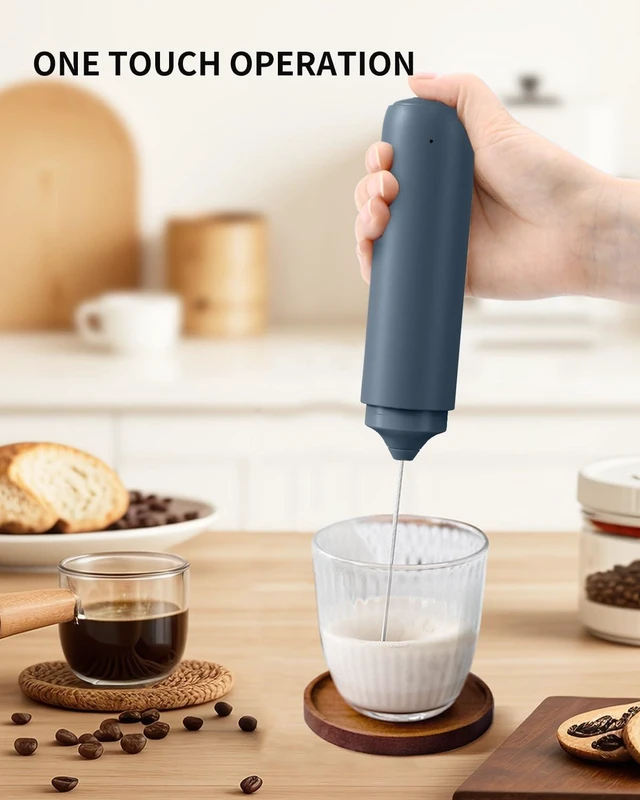 Alt view image 6 of 7 - Rechargeable Milk Frother Handheld, Dual Ring Electric Coffee Frother, Portable Hand Frother Wand Drink Mixer for Matcha Lattes Cappuccino, Kitchen Gifts, Blue