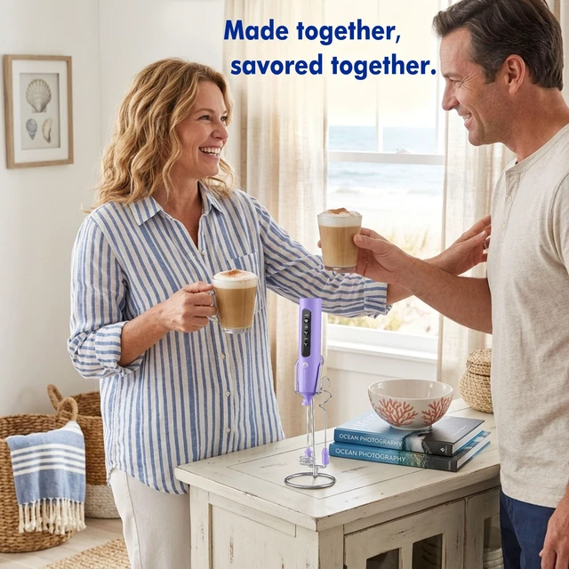 Alt view image 7 of 7 - Rechargeable Milk Frother with Stand, 4 Interchangeable Whisks & Travel Case Handheld Mixer for Lattes, Matcha, Hot Chocolate, Eggs & Protein Shakes