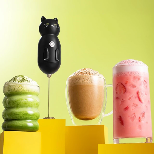 Alt view image 2 of 7 - Cat-Shaped Frother Mixer Cutesy Frother, Meet Your New Frothing Buddy Midnight The Cat, Adoption Papers and Stickers Included, Purrr-fect for Lattes, Cappuccino & Matcha Black
