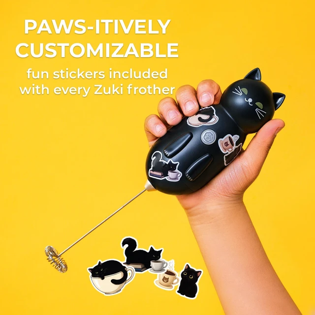 Alt view image 4 of 7 - Cat-Shaped Frother Mixer Cutesy Frother, Meet Your New Frothing Buddy Midnight The Cat, Adoption Papers and Stickers Included, Purrr-fect for Lattes, Cappuccino & Matcha Black