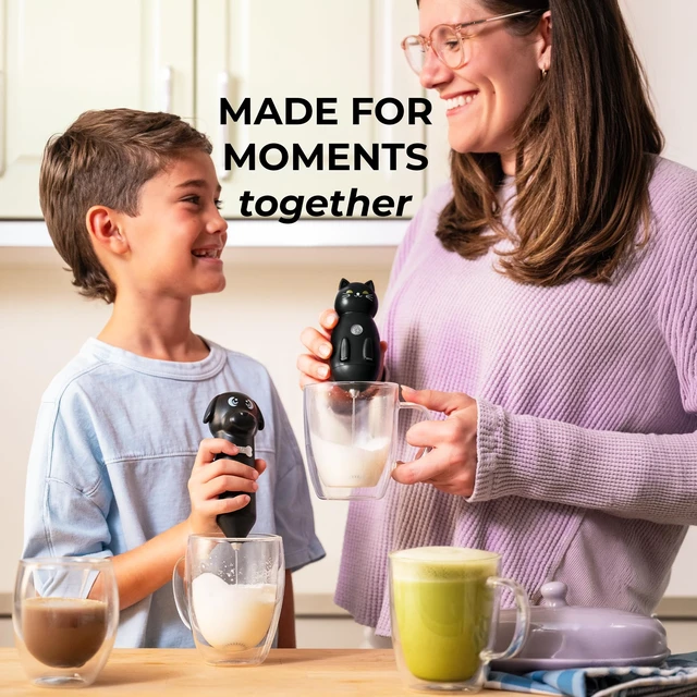 Alt view image 5 of 7 - Cat-Shaped Frother Mixer Cutesy Frother, Meet Your New Frothing Buddy Midnight The Cat, Adoption Papers and Stickers Included, Purrr-fect for Lattes, Cappuccino & Matcha Black