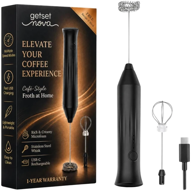 Main image of Handheld Electric Coffee Frother with Dual Spring Whisk | Foam Maker for Latte, Cappuccino, Matcha & Hot Chocolate | 3 Speed Modes |USB Charging