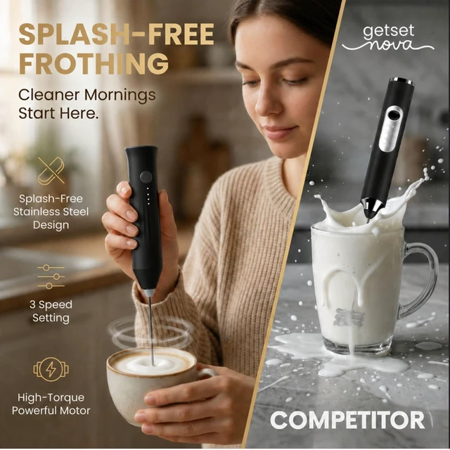 Alt view image 2 of 5 - Handheld Electric Coffee Frother with Dual Spring Whisk | Foam Maker for Latte, Cappuccino, Matcha & Hot Chocolate | 3 Speed Modes |USB Charging