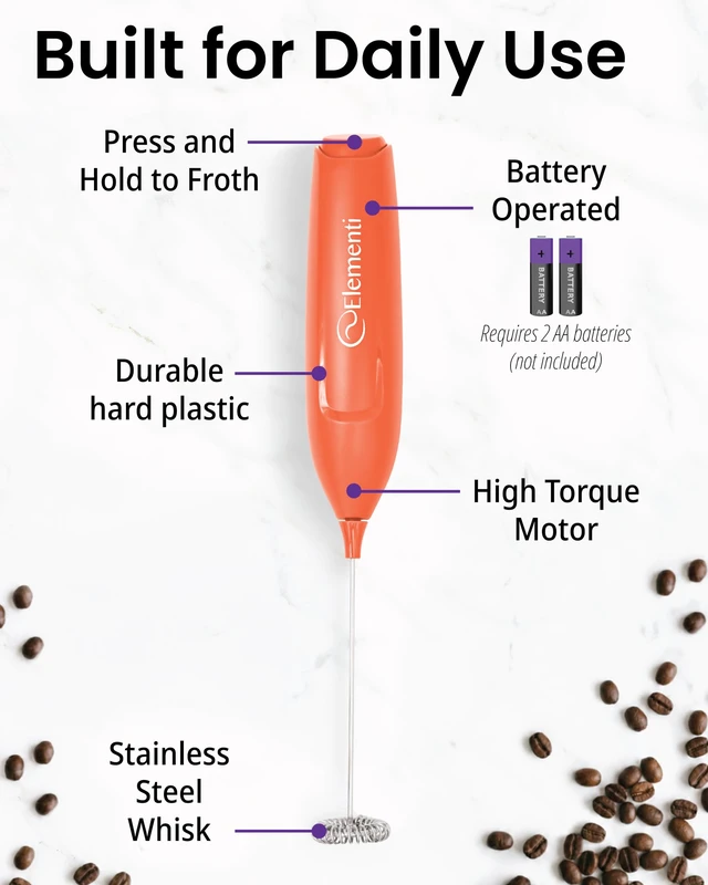 Alt view image 3 of 7 - Powerful Frother Wand Lightweight Milk Frother & Drink Mixer Handheld, Matcha Whisk for Dreamy Lattes, Powerful Coffee Mixer Wand & Stirrer - Make Creamy Cappuccinos at Home (Orange)