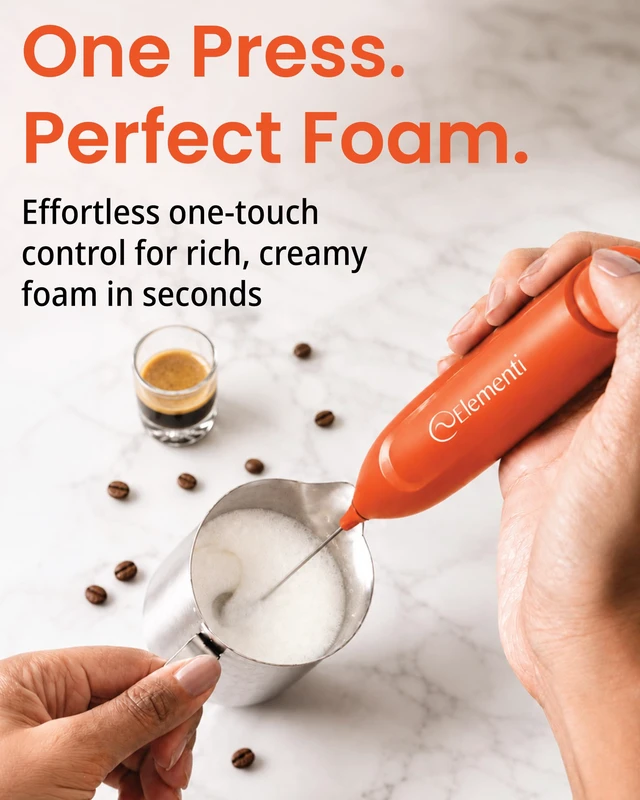 Alt view image 5 of 7 - Powerful Frother Wand Lightweight Milk Frother & Drink Mixer Handheld, Matcha Whisk for Dreamy Lattes, Powerful Coffee Mixer Wand & Stirrer - Make Creamy Cappuccinos at Home (Orange)