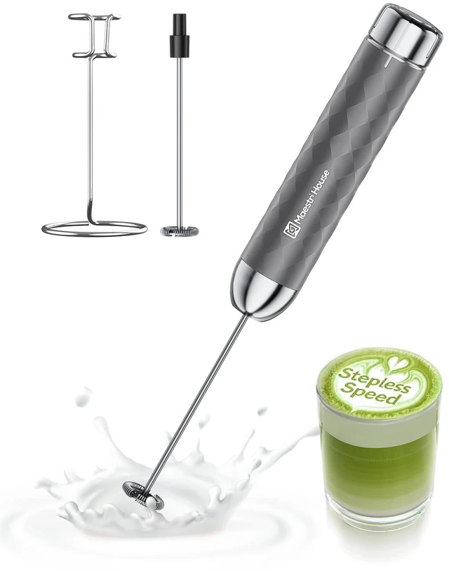 Main image of LunaFro 2.0 Rechargeable Milk Frother, Stepless Speed Control | 1200mAh lithium battery Frother Handheld, IPX4, Stand & 2 Detachable Whisk for Lattes, Cappuccino, Matcha & Protein powder