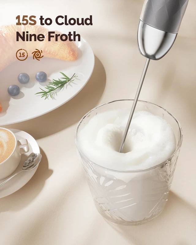 Alt view image 6 of 7 - LunaFro 2.0 Rechargeable Milk Frother, Stepless Speed Control | 1200mAh lithium battery Frother Handheld, IPX4, Stand & 2 Detachable Whisk for Lattes, Cappuccino, Matcha & Protein powder