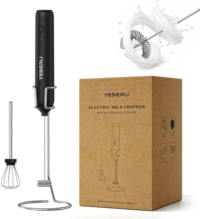 Main image of Rechargeable Milk Frother Handheld-2000mAh Battery | Frother Wand with Dual Detachable Whisk Heads, 2 Speeds, IPX6 Waterproof Drink Mixer & Stand for Latte, Cappuccino, Matcha