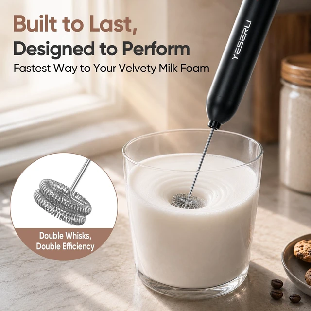 Alt view image 3 of 7 - Rechargeable Milk Frother Handheld-2000mAh Battery | Frother Wand with Dual Detachable Whisk Heads, 2 Speeds, IPX6 Waterproof Drink Mixer & Stand for Latte, Cappuccino, Matcha