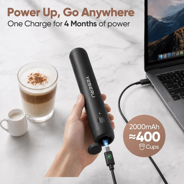 Alt view image 5 of 7 - Rechargeable Milk Frother Handheld-2000mAh Battery | Frother Wand with Dual Detachable Whisk Heads, 2 Speeds, IPX6 Waterproof Drink Mixer & Stand for Latte, Cappuccino, Matcha