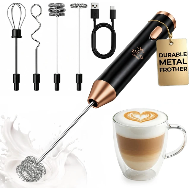 Main image of Rechargeable Milk Frother Handheld - Frother Wand, Drink Mixer, Electric Whisk Frother, for Cappuccinos, Matcha & Protein Powder - Ultra Metal 4 Whisk, 1800mAh Black Copper