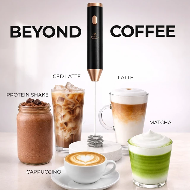 Alt view image 6 of 7 - Rechargeable Milk Frother Handheld - Frother Wand, Drink Mixer, Electric Whisk Frother, for Cappuccinos, Matcha & Protein Powder - Ultra Metal 4 Whisk, 1800mAh Black Copper