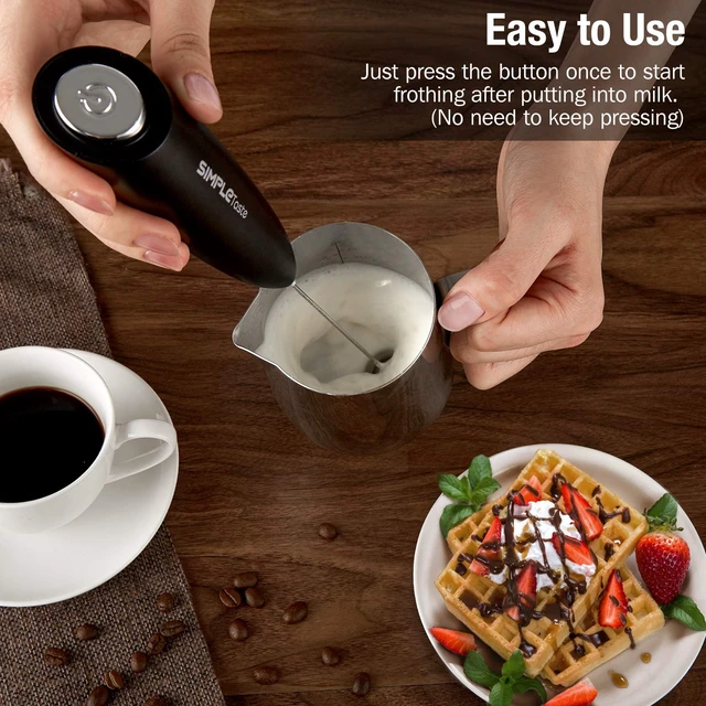 Alt view image 2 of 7 - Milk Frother Handheld Electric Foam Maker Battery Operated | Drink Mixer with Stainless Steel Whisk for Cappuccino, Bulletproof Coffee, Latte, Black, with Stand