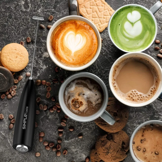 Alt view image 4 of 7 - Milk Frother Handheld Electric Foam Maker Battery Operated | Drink Mixer with Stainless Steel Whisk for Cappuccino, Bulletproof Coffee, Latte, Black, with Stand