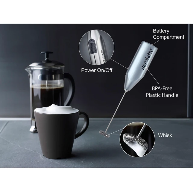 Alt view image 2 of 6 - Steam-Free Milk Frother, Satin Finish, 18/8 Stainless Steel Whisk, BPA-Free Plastic Housing, Batteries Included