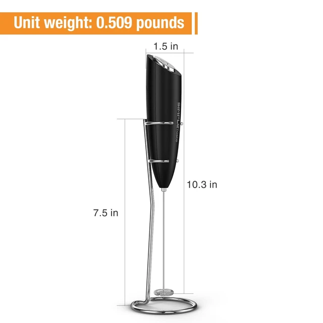Alt view image 7 of 7 - Milk Frother Handheld Electric Foam Maker Battery Operated | Drink Mixer with Stainless Steel Whisk for Cappuccino, Bulletproof Coffee, Latte, Black, with Stand
