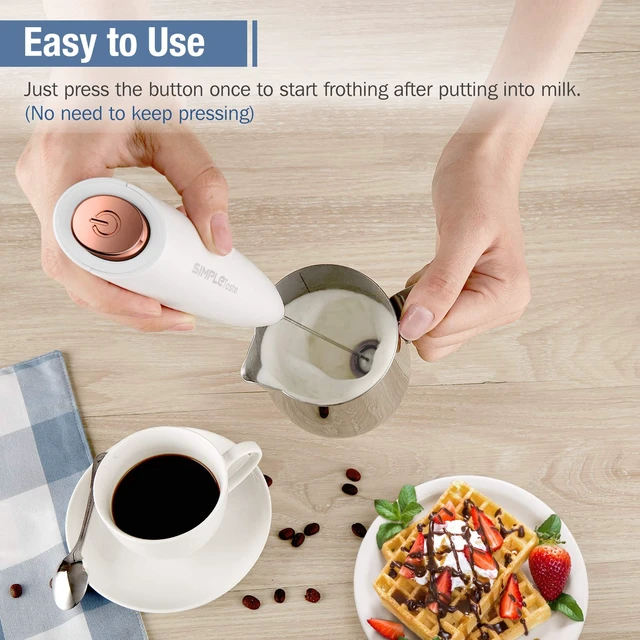 Alt view image 2 of 7 - Milk Frother Handheld Electric Foam Maker Battery Operated | Drink Mixer with Stainless Steel Whisk for Cappuccino, Bulletproof Coffee, Latte, White, with Stand