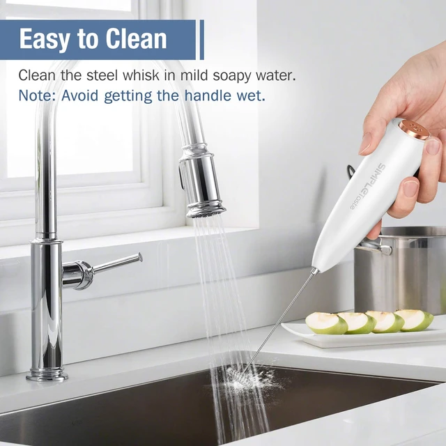 Alt view image 5 of 7 - Milk Frother Handheld Electric Foam Maker Battery Operated | Drink Mixer with Stainless Steel Whisk for Cappuccino, Bulletproof Coffee, Latte, White, with Stand
