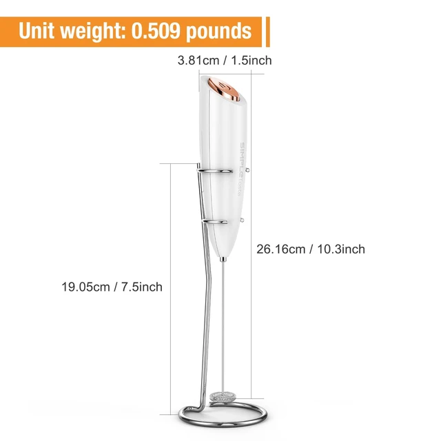 Alt view image 7 of 7 - Milk Frother Handheld Electric Foam Maker Battery Operated | Drink Mixer with Stainless Steel Whisk for Cappuccino, Bulletproof Coffee, Latte, White, with Stand