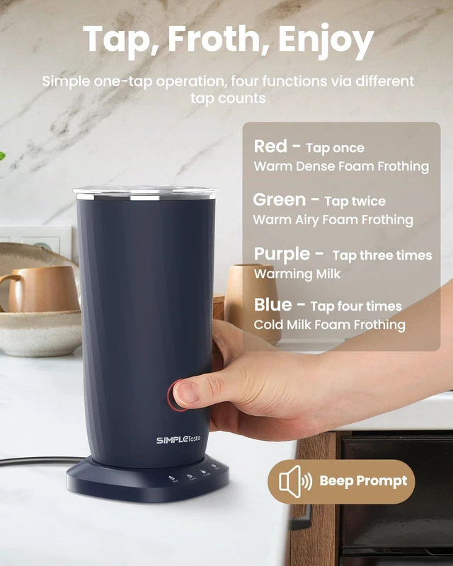 Alt view image 3 of 7 - Milk Frother, 4-in-1 Electric Automatic Milk Steamer, Dark Blue | Warm and Cold Foam Maker and Milk Warmer for Latte, Cappuccino, Macchiato, Hot Chocolate