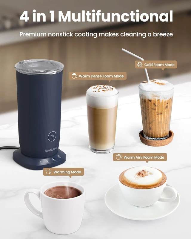 Alt view image 4 of 7 - Milk Frother, 4-in-1 Electric Automatic Milk Steamer, Dark Blue | Warm and Cold Foam Maker and Milk Warmer for Latte, Cappuccino, Macchiato, Hot Chocolate