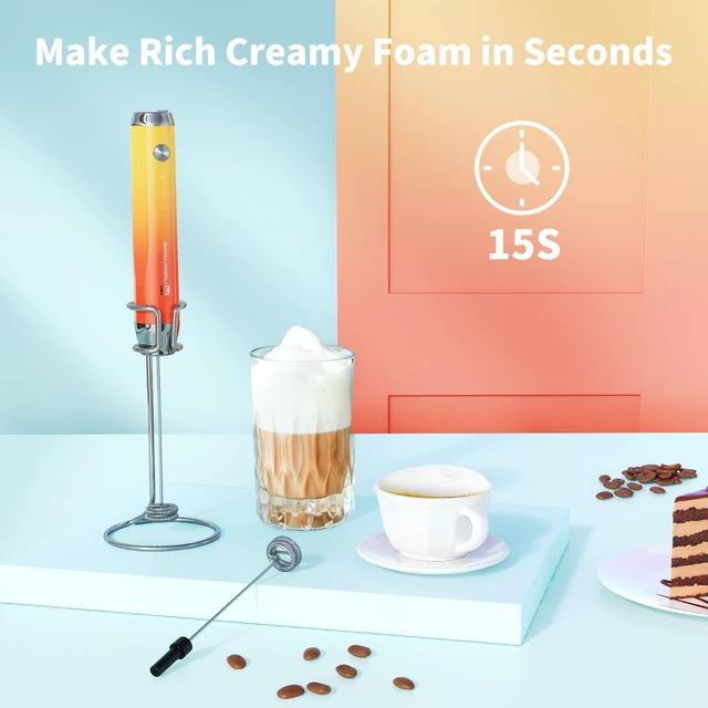 Alt view image 2 of 7 - LunaFro Rechargeable Milk Frother,Stand & 2 Detachable Whisks | 8000RPM Turbo Motor, 1200mAh lithium battery, Handheld Milk Frother for Lattes, Cappuccino, Matcha & Powdered Supplements