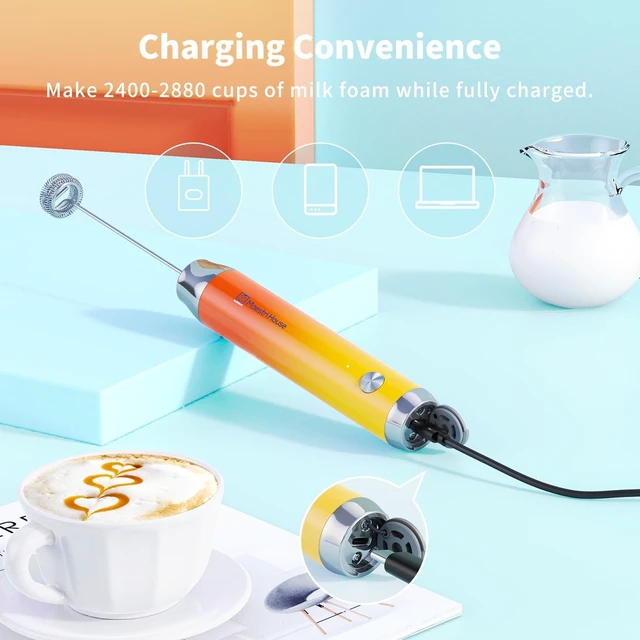 Alt view image 3 of 7 - LunaFro Rechargeable Milk Frother,Stand & 2 Detachable Whisks | 8000RPM Turbo Motor, 1200mAh lithium battery, Handheld Milk Frother for Lattes, Cappuccino, Matcha & Powdered Supplements