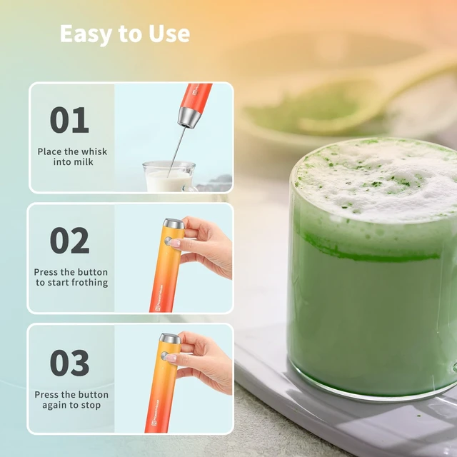 Alt view image 5 of 7 - LunaFro Rechargeable Milk Frother,Stand & 2 Detachable Whisks | 8000RPM Turbo Motor, 1200mAh lithium battery, Handheld Milk Frother for Lattes, Cappuccino, Matcha & Powdered Supplements