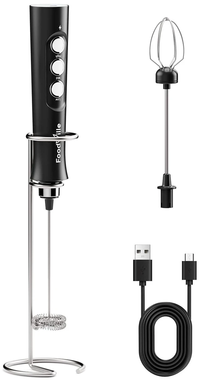 Main image of MF02 Rechargeable Milk Frother Handheld Foam Maker with Stainless Whisk for Cappuccino, Latte, Bulletproof Coffee, Keto Diet, Protein Powder, Matcha (Dark Black)