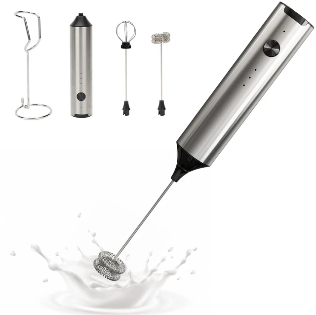 Main image of Milk Frother Handheld, Electric Milk Foamer with 2 Whisks & 3 Speeds, USB-C Rechargeable Stainless Steel Drink Mixer, Mini Egg Beater for Latte Cappuccino Matcha Hot Chocolate Protein Shake, Silver