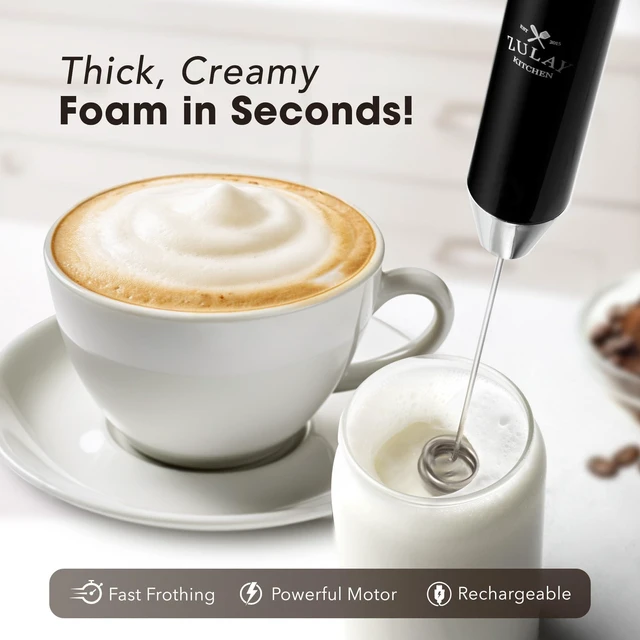 Alt view image 2 of 7 - Rechargeable Milk Frother Handheld - Frother Wand, Drink Mixer, Electric Whisk Frother, for Cappuccinos, Matcha & Protein Powder - Lux 4 Whisk 2 Speed Waterproof 2000mAh Alpha Black