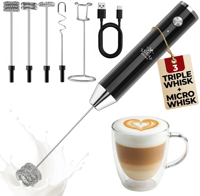 Main image of Rechargeable Milk Frother Handheld - Frother Wand, Drink Mixer, Electric Whisk Frother, for Cappuccinos, Matcha & Protein Powder - Lux 4 Whisk 2 Speed Waterproof 2000mAh Alpha Black
