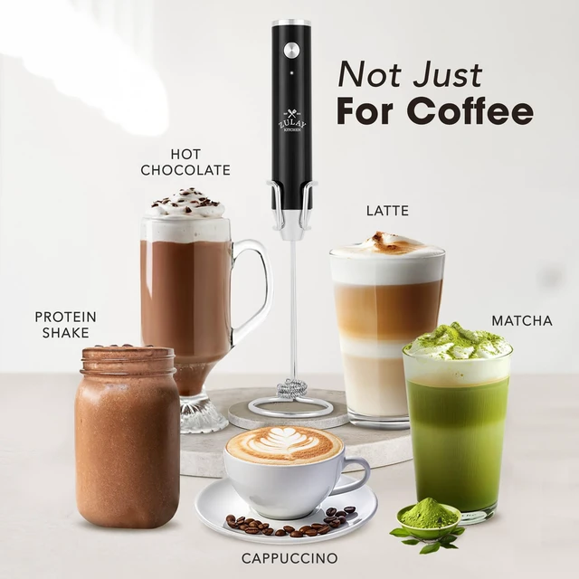 Alt view image 3 of 7 - Rechargeable Milk Frother Handheld - Frother Wand, Drink Mixer, Electric Whisk Frother, for Cappuccinos, Matcha & Protein Powder - Lux 4 Whisk 2 Speed Waterproof 2000mAh Alpha Black