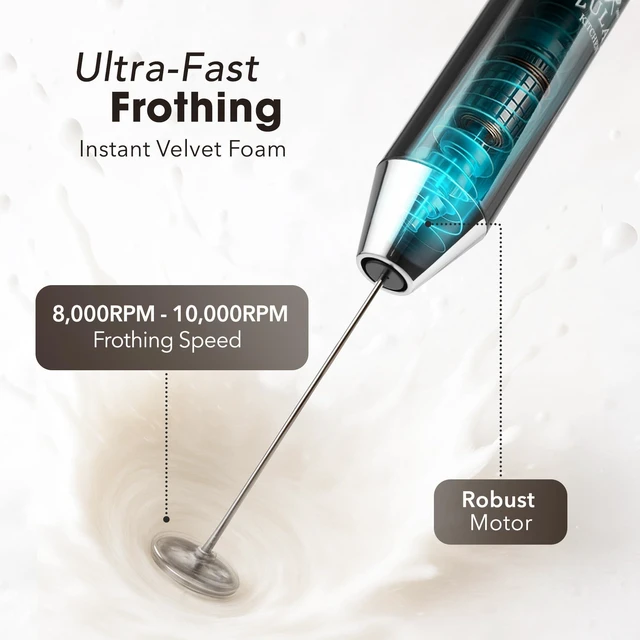 Alt view image 6 of 7 - Rechargeable Milk Frother Handheld - Frother Wand, Drink Mixer, Electric Whisk Frother, for Cappuccinos, Matcha & Protein Powder - Lux 4 Whisk 2 Speed Waterproof 2000mAh Alpha Black