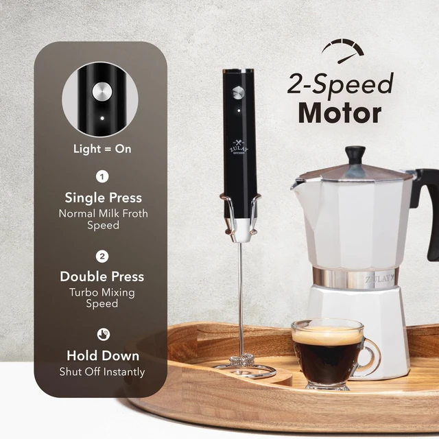 Alt view image 4 of 7 - Rechargeable Milk Frother Handheld - Frother Wand, Drink Mixer, Electric Whisk Frother, for Cappuccinos, Matcha & Protein Powder - Lux 4 Whisk 2 Speed Waterproof 2000mAh Alpha Black