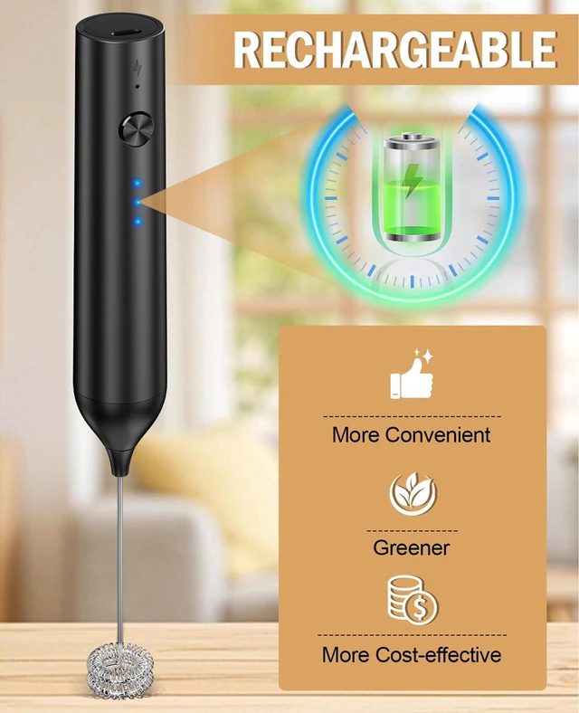 Alt view image 2 of 7 - Rechargeable Milk Frother Handheld, hand mixer, Coffee Frother Handheld | Electric Frother Whisk with 3 Speeds, Portable Hand Drink Mixer with 2 Heads for Coffee, Lattes, Cappuccino, Eggs (Black)