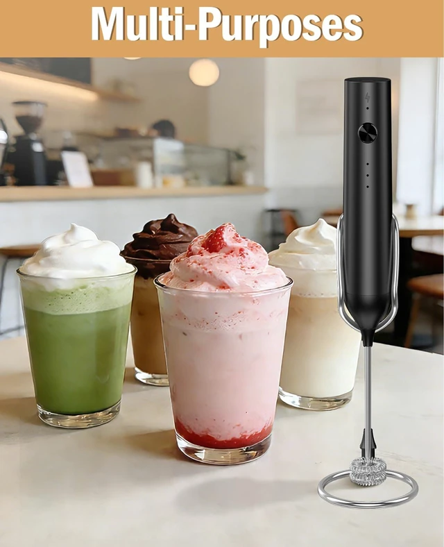 Alt view image 6 of 7 - Rechargeable Milk Frother Handheld, hand mixer, Coffee Frother Handheld | Electric Frother Whisk with 3 Speeds, Portable Hand Drink Mixer with 2 Heads for Coffee, Lattes, Cappuccino, Eggs (Black)