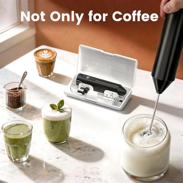 Alt view image 6 of 6 - Rechargeable Handheld Milk Frother 3-Speed, 3-Whisk, Storage Box | Electric Drink Mixer, Detachable Heads, 1500mAh,for Latte, Cappuccino, Matcha, Hot Chocolate, Protein Shakes, Eggs, Barista