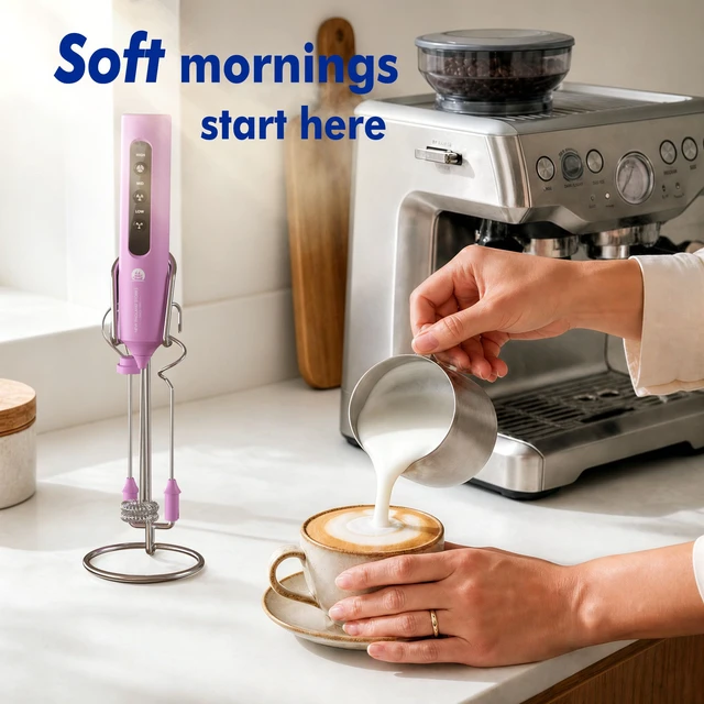 Alt view image 2 of 7 - Rechargeable Milk Frother with Stand, 4 Interchangeable Whisks & Travel Case Handheld Mixer for Lattes, Matcha, Hot Chocolate, Eggs & Protein Shakes