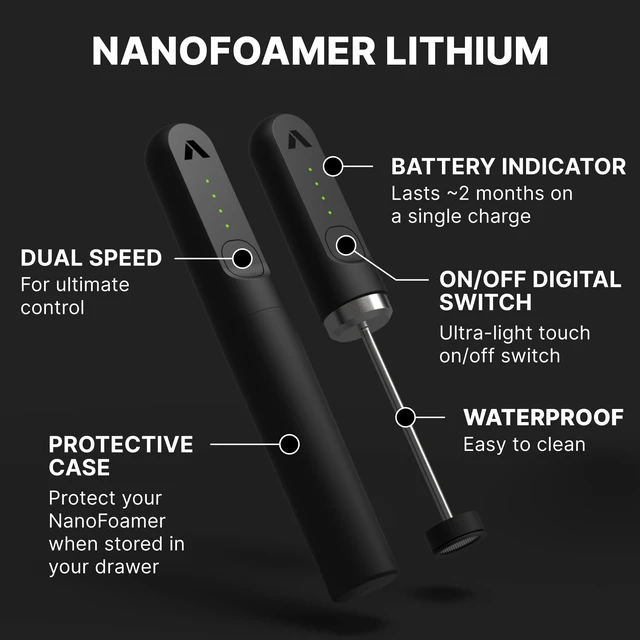 Alt view image 4 of 7 - NanoFoamer Milk Foamer - Rechargeable Handheld Foamer - Black | Waterproof foamer with rechargeable lithium battery, microfoamed milk in 30 seconds, barista-style coffee drinks at home