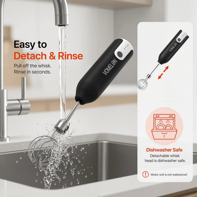 Alt view image 6 of 7 - Electric Hand Mixer Whisk | Wireless Rechargeable Handheld Egg Beater with 2 Stainless Steel Mixing Heads | Portable Kitchen Hand Mixer for Egg, Milkshake Cream, Cake, Baking & Cooking-Black